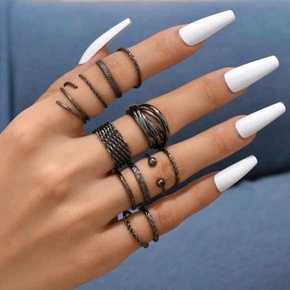 12 pcs Black Gun Ring Set Solid Twist - Picture 5 of 7